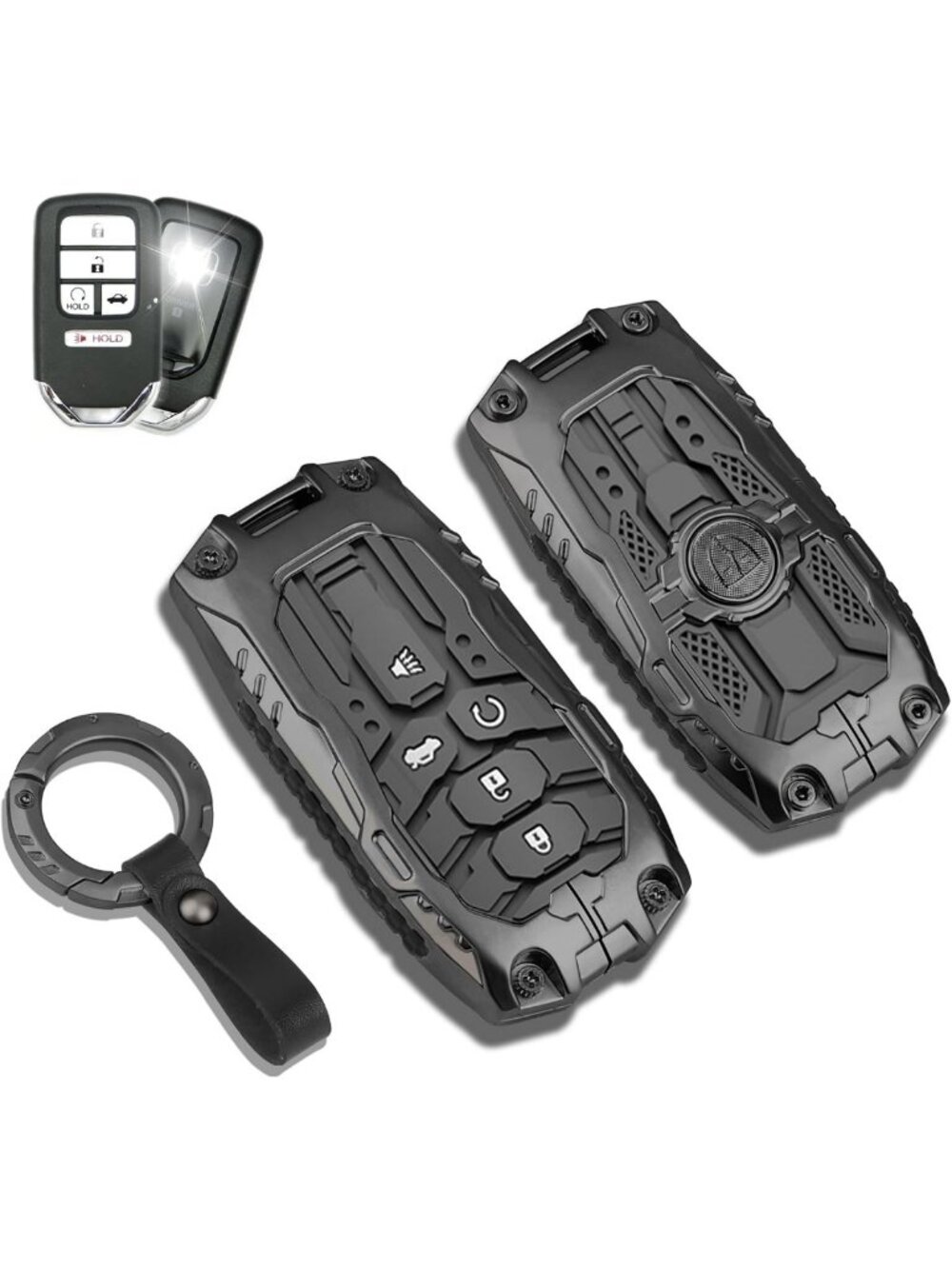 Durable Key Fob Cover with Keychain - Heavy Zinc Alloy & Silicone Case for Honda